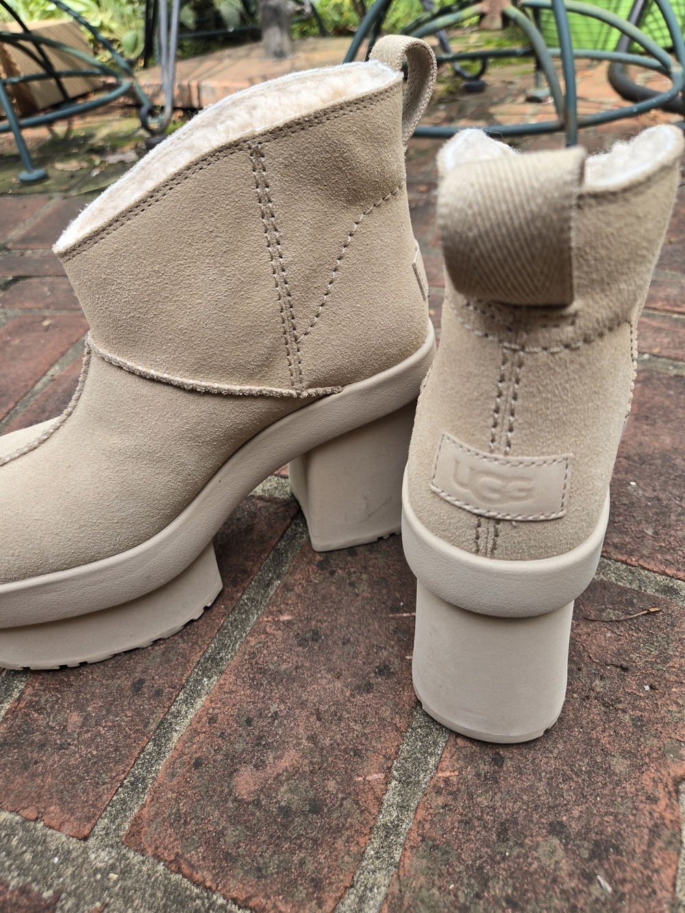UGG New Heights Wi Ter White Suede Platform Ankle Boots with Fleece Lining - Picture 3 of 6
